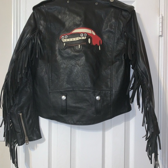 Coach Black Leather Jacket with Fringe and Ribbed Hem - Picture 4 of 6